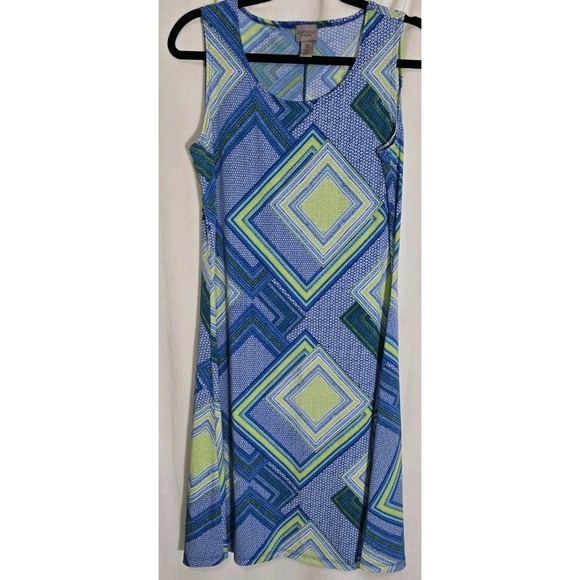 Easywear by Chico's Blue Green‎ Geometric Sleeveless Tank Dress Women's Size 0 - Picture 1 of 6